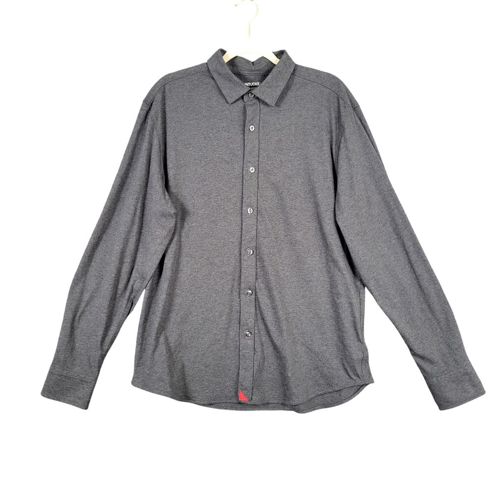 UNTUCKIT 35619 Heather Gray Knit Luxe Tee Button Up Shirt Long Sleeve SIZE LARGE